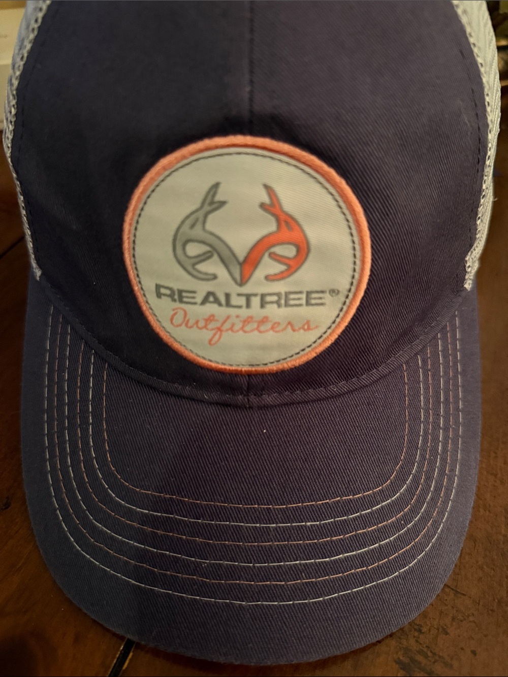 Realtree Navy Blue and Orange Patch Trucker Hat